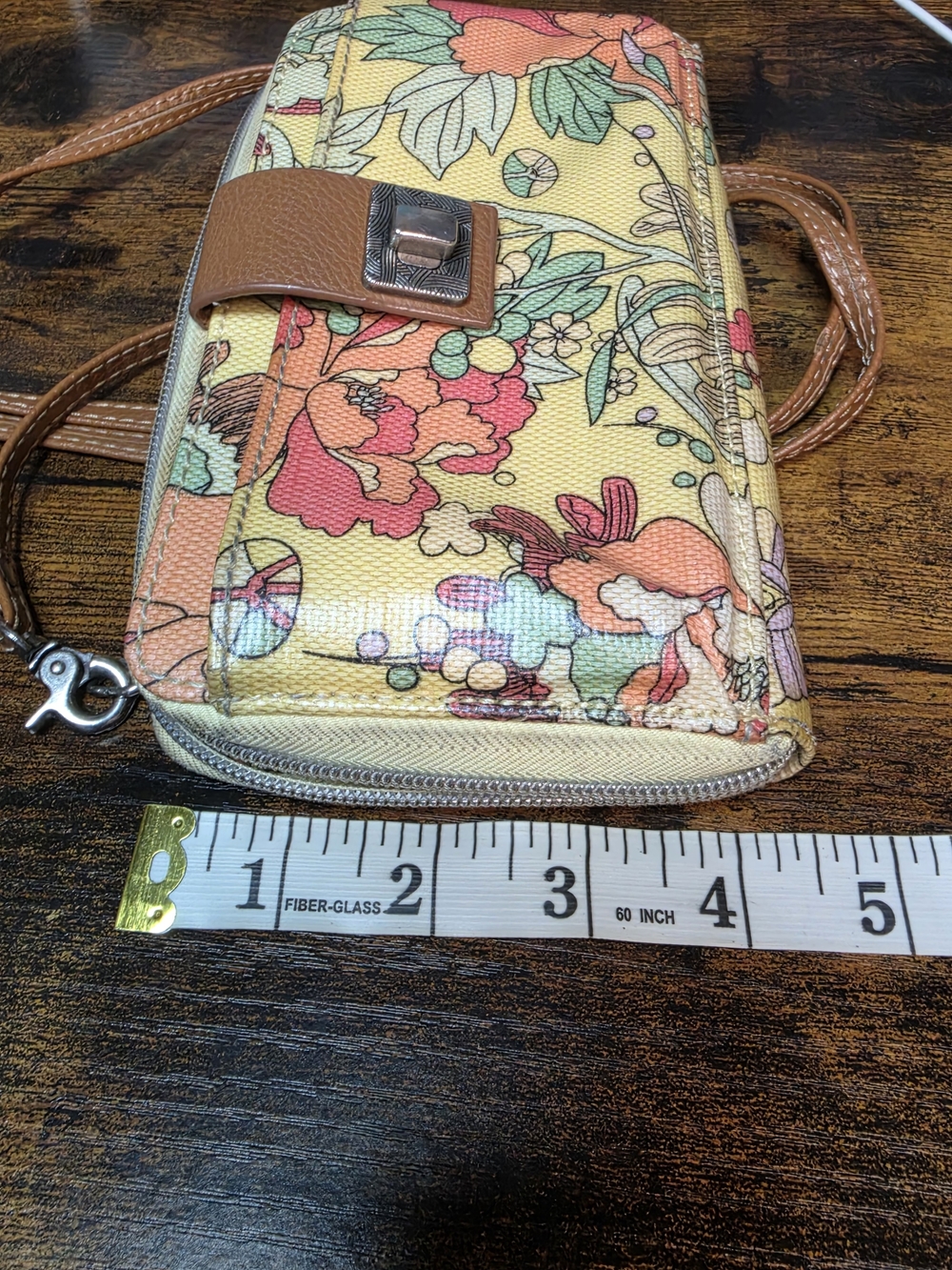 Sakroots Yellow Floral Crossbody Wallet with Tan Strap - Picture 11 of 12